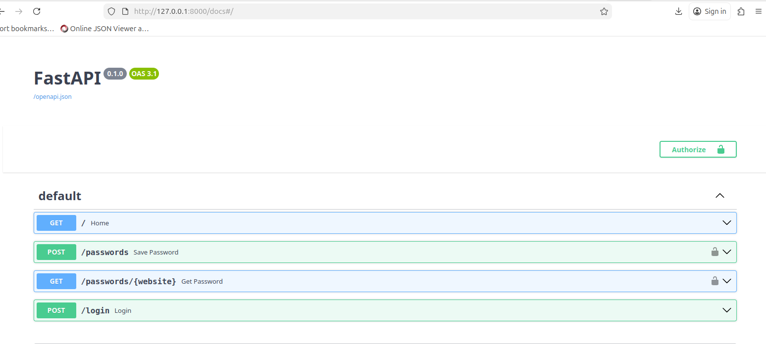 FastAPI automatic documentation showing protected endpoints